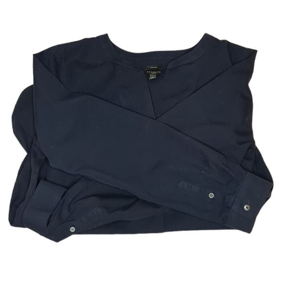 TALBOTS Non-Iron Woven Tunic Top, Navy, V-Neck, Medium Petite - Picture 2 of 4